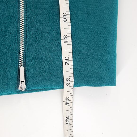 Ann Taylor Shift Sheath Dress Size 2 Teal Green 3/4 Sleeve Zipper Accent Classic - Picture 10 of 10